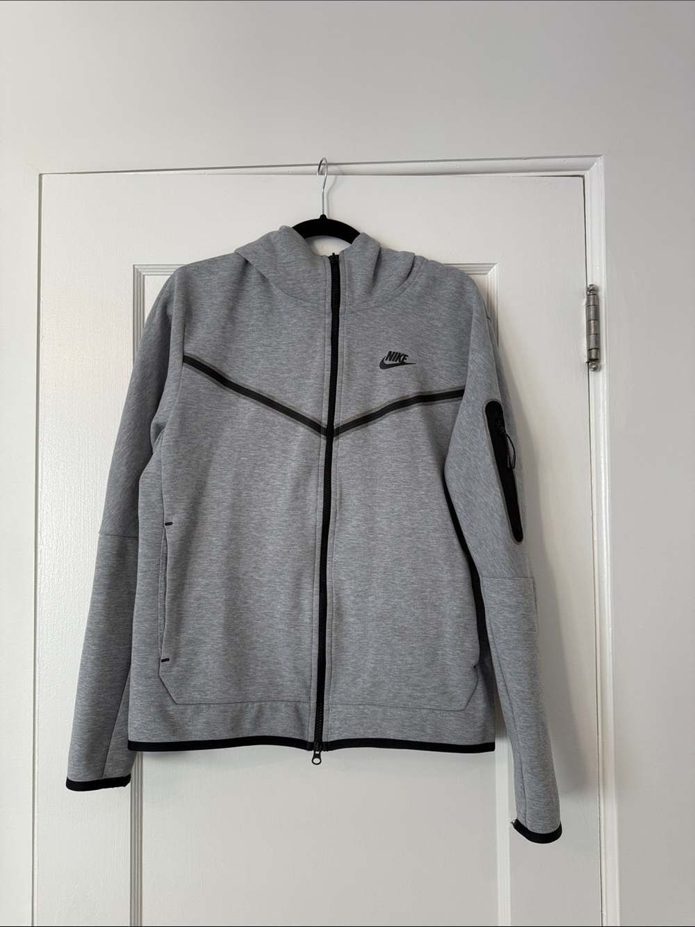 Nike Grey Tech Fleece Full-Zip Hooded Performance Jacket with Black Trim